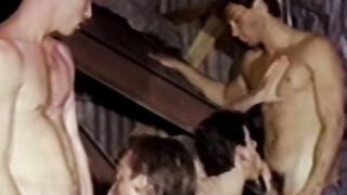 Wild bareback pounding with several retro homosexuals