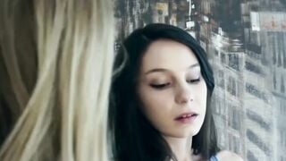 Beautiful stepdaughter fingers her wet pussy and eats MILF out