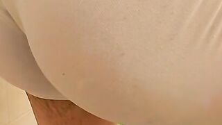 Handsome guy wanking his wet cock while showering in undies