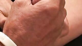 Old man tries anal play while jerking off his massive dick