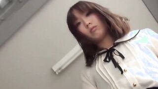 Perfect Oriental minx spilling pee on flight of stairs