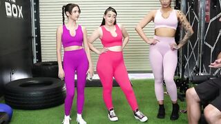 Gym sluts sharing cock in foursome