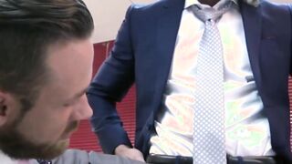 Logan Moore a bearded businessman fucked raw following a hot blowjob