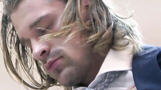 Logan Moore a bearded businessman fucked raw following a hot blowjob