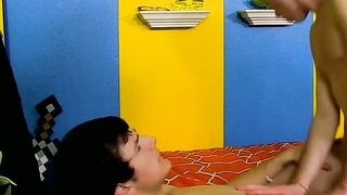 Tender youngster receives cum on belly after anal plowing