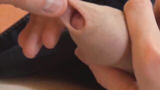 Twink chooses to yank off on cam and play with his prepuce