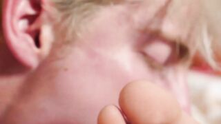 Skinny blond twink barebacked after mutual feet licking