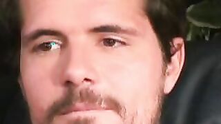 Hairy mature guy pulls out his dick on the sofa and comes