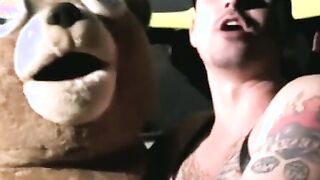 Costumed homosexual receives blowjob from deviant