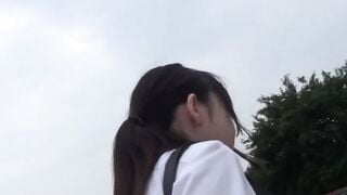 Japan schoolgirl soaks her panties up with pee outdoors