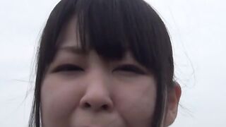 Japan schoolgirl soaks her panties up with pee outdoors