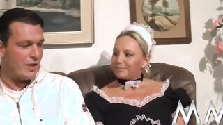 Horny Milfs Sharing Cock in Threesome