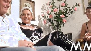 Horny Milfs Sharing Cock in Threesome