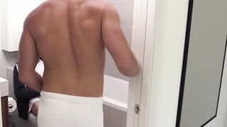 Thin twink without any protection by stepbro under a hot shower