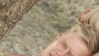 Outdoor speculum and anal fun for suspended kink twink
