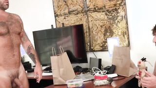Bald guy teases himself while being controlled with a doll