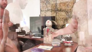 Bald guy teases himself while being controlled with a doll