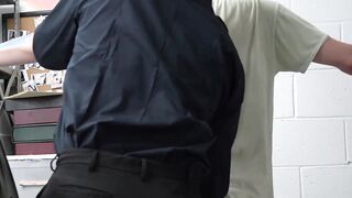 After BJ a uniformed hunk stomps on a young mans bareback