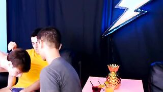 Twink trio penis massage and large dick without any protection fucking