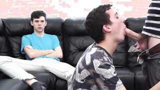 Two twinks give the best crude twofold sensual caress in trio