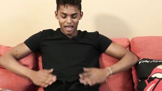Interviewed black twink Deven Lions shoots massive load