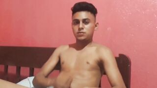 Cute amateur Latino Elian masturbates solo in his bedroom