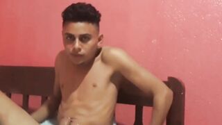 Cute amateur Latino Elian masturbates solo in his bedroom