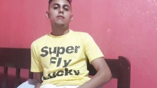 Cute amateur Latino Elian masturbates solo in his bedroom