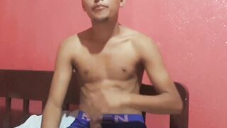 Cute amateur Latino Elian masturbates solo in his bedroom