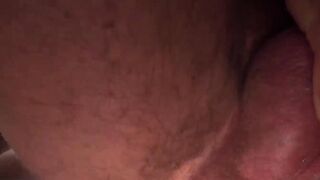 Bald hunk moans during bareback interracial anal stretching