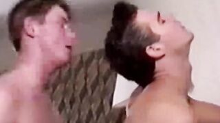 Athletic retro bottom bred raw and cummed on by hung top