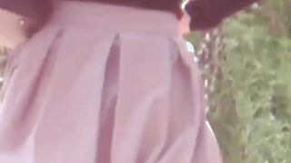 Japanese lady finds a secluded place to pee in public space