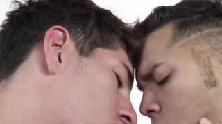 Before bareback fucking two hot Latino jocks trade blowjobs