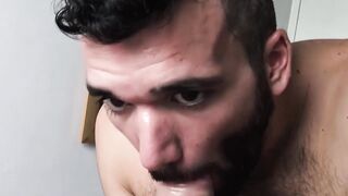 Bearded first timer enjoys raw drilling after a blowjob