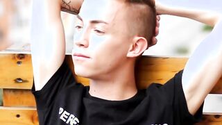 Skinny foot fetish twink Nick Daner wanking his big dick