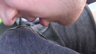 Submissive youngster sucks and gets facialized outdoors