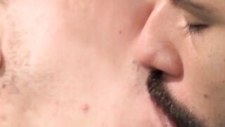 Hairy Latino young man cums while bare impaled doggy style