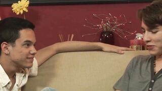 Latino twink sucks big dick before getting fucked bareback