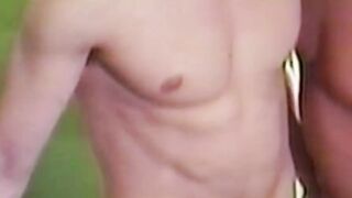 Athletic retro men have wild anal threesome and dick sucking