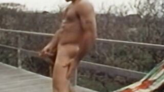 Retro jock hot anal play and wanking solo on the terrace