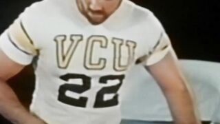 Sexy vintage jock working out before hot solo masturbation