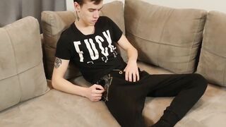 Whole dick tattoo twink Vitali Kutcher jolting off hard