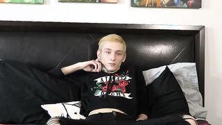 Interviewed twink Justin Stone oils up dildo after jerk off