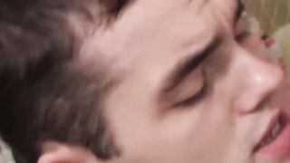 Energetic homo comforts his stepbrother and barebacks him hard