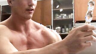 Latino muscle jock wanking huge cock and dildo drilling solo