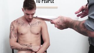 Policeman strips off his shirt in front of cute twink who was caught stealing
