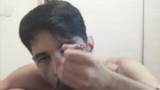 After giving his first blowjob the cute Latino jock fucked raw