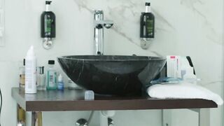 Petite Arian J rides throbbing cock after deepthroating it