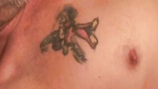 Rugged amateur plays with his little dick while smoking