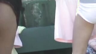 Athletic Japanese teen filmed changing clothes by voyeur POV